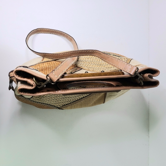 Fossil Patchwork Stitch Large Brown Clutch Crossbody Bag - Picture 5 of 13